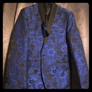 Men’s royal blue/ black embossed tuxedo